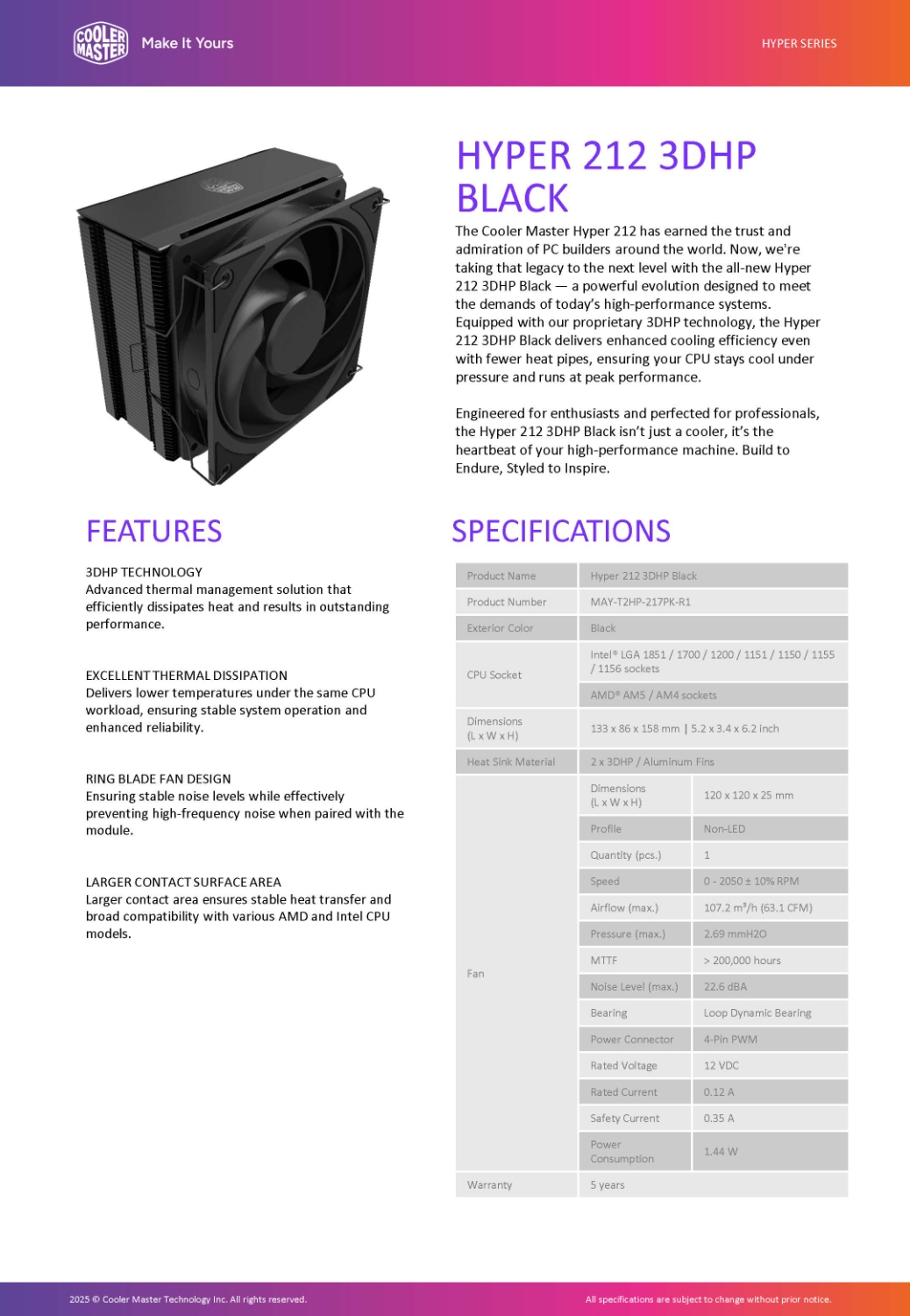 Hyper 212 3DHP Black Product Sheet 0619 (1) Page 1
