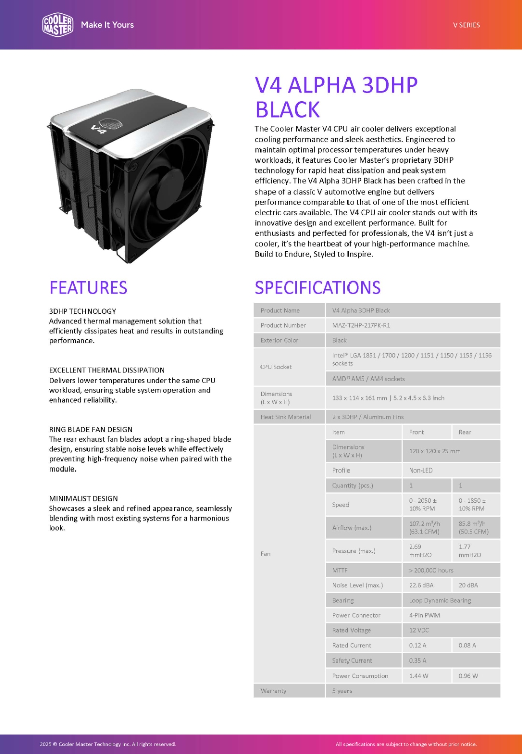 V4 Alpha 3DHP Black Product Sheet 0619 Page 1